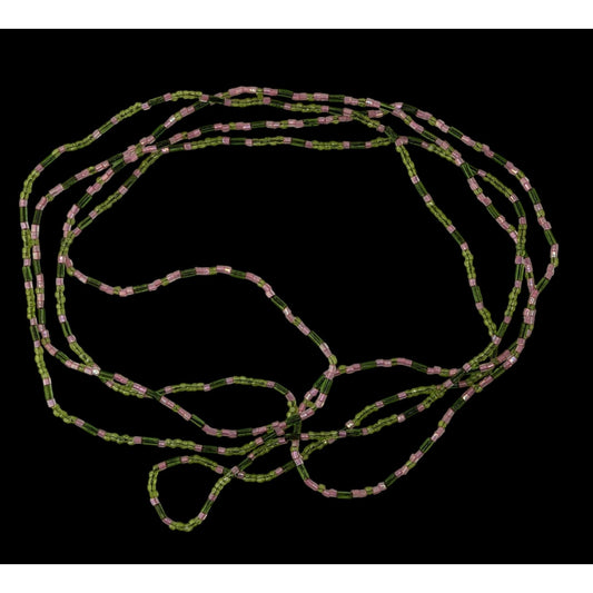 Set of Glass Beaded Necklaces Green Pink Cottagecore Minimalist Layering Jewelry