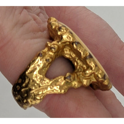 Vintage Erica Anenberg Yellow Enamel Statement Ring Size 6 With Textured Gold-Tone Band