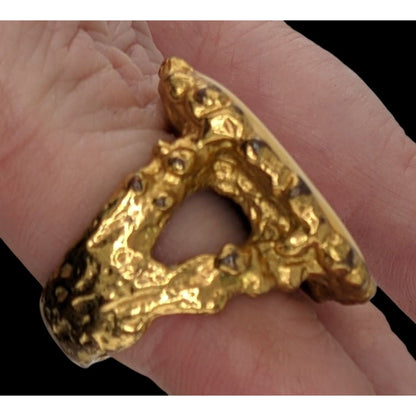 Vintage Erica Anenberg Yellow Enamel Statement Ring Size 6 With Textured Gold-Tone Band
