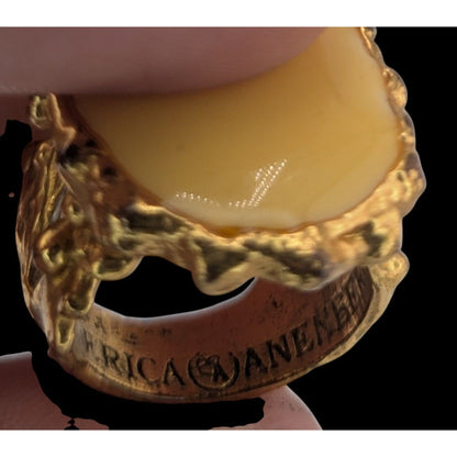 Vintage Erica Anenberg Yellow Enamel Statement Ring Size 6 With Textured Gold-Tone Band