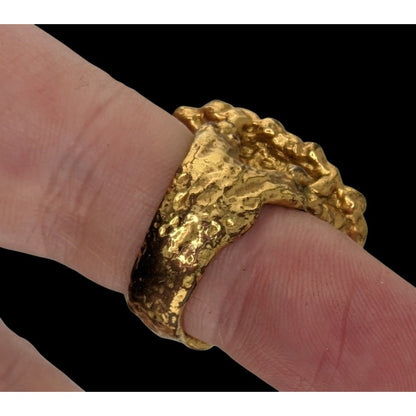 Vintage Erica Anenberg Yellow Enamel Statement Ring Size 6 With Textured Gold-Tone Band
