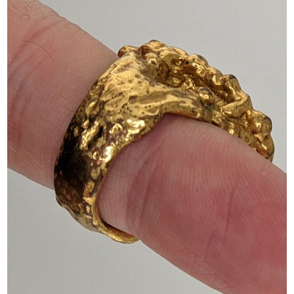 Vintage Erica Anenberg Yellow Enamel Statement Ring Size 6 With Textured Gold-Tone Band