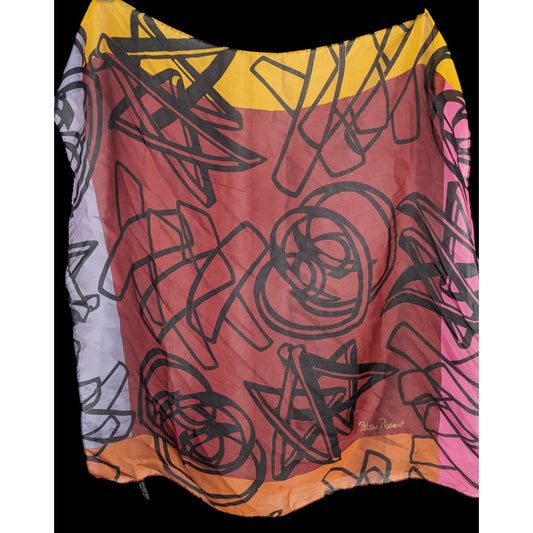 Paloma Picasso Silk Scarf Vintage 25x25 Abstract Multicolor Made In Italy