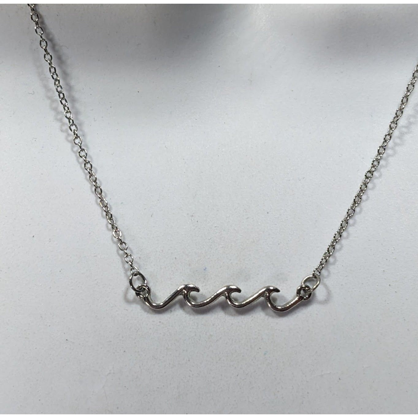 Minimalist Beachy Summer Wave Silver Tone Necklace