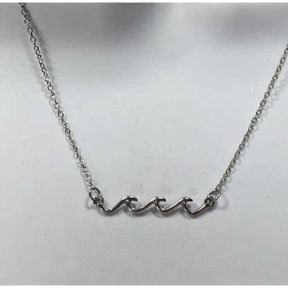 Minimalist Beachy Summer Wave Silver Tone Necklace