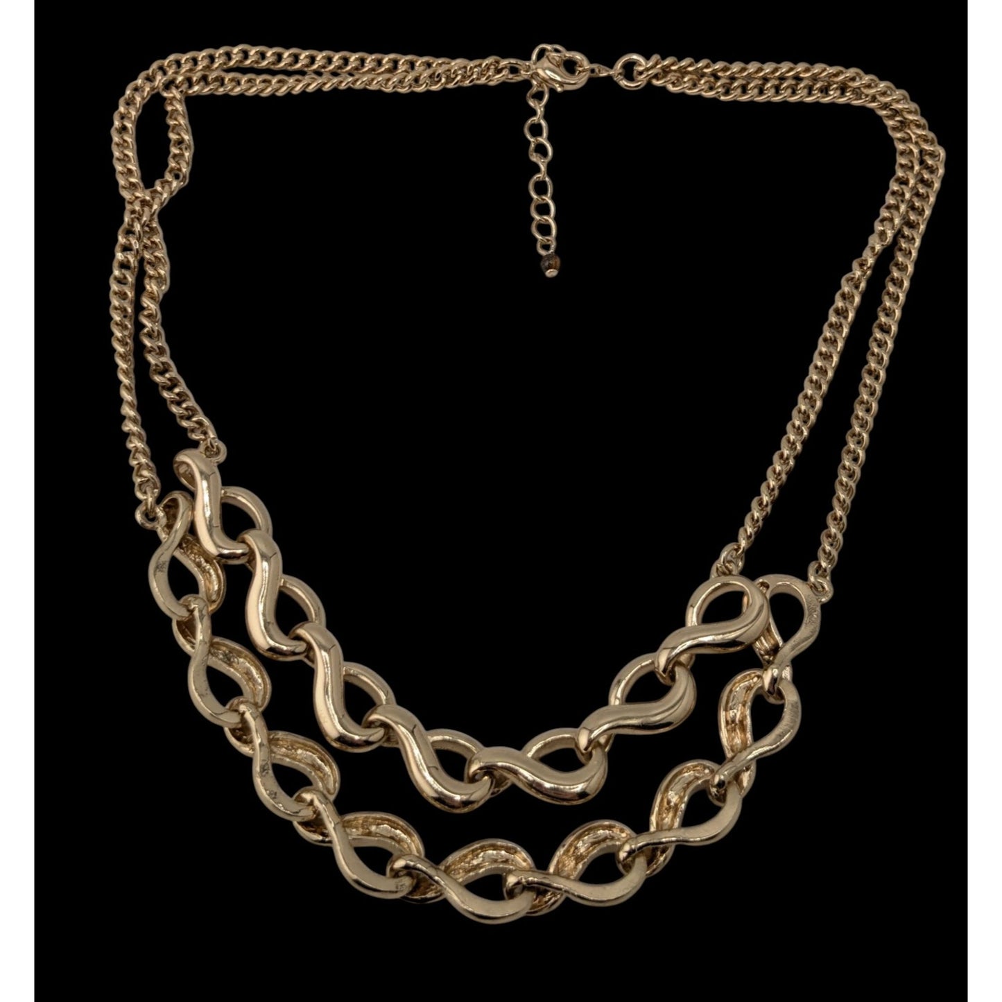 Gold Tone Layered Infinity Link Necklace Classic Glam Statement Jewelry