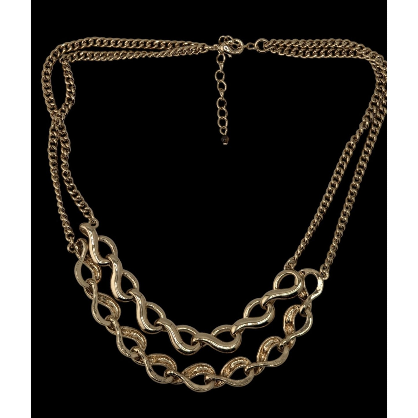 Gold Tone Layered Infinity Link Necklace Classic Glam Statement Jewelry