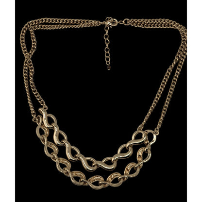 Gold Tone Layered Infinity Link Necklace Classic Glam Statement Jewelry