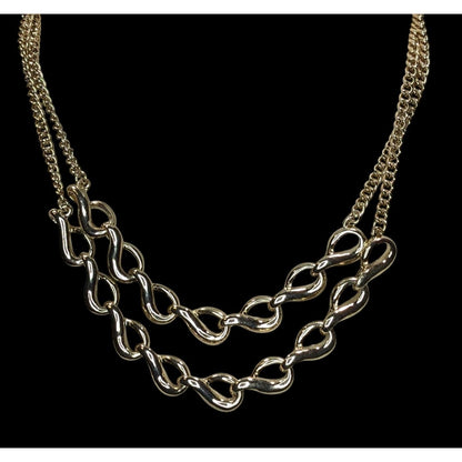 Gold Tone Layered Infinity Link Necklace Classic Glam Statement Jewelry