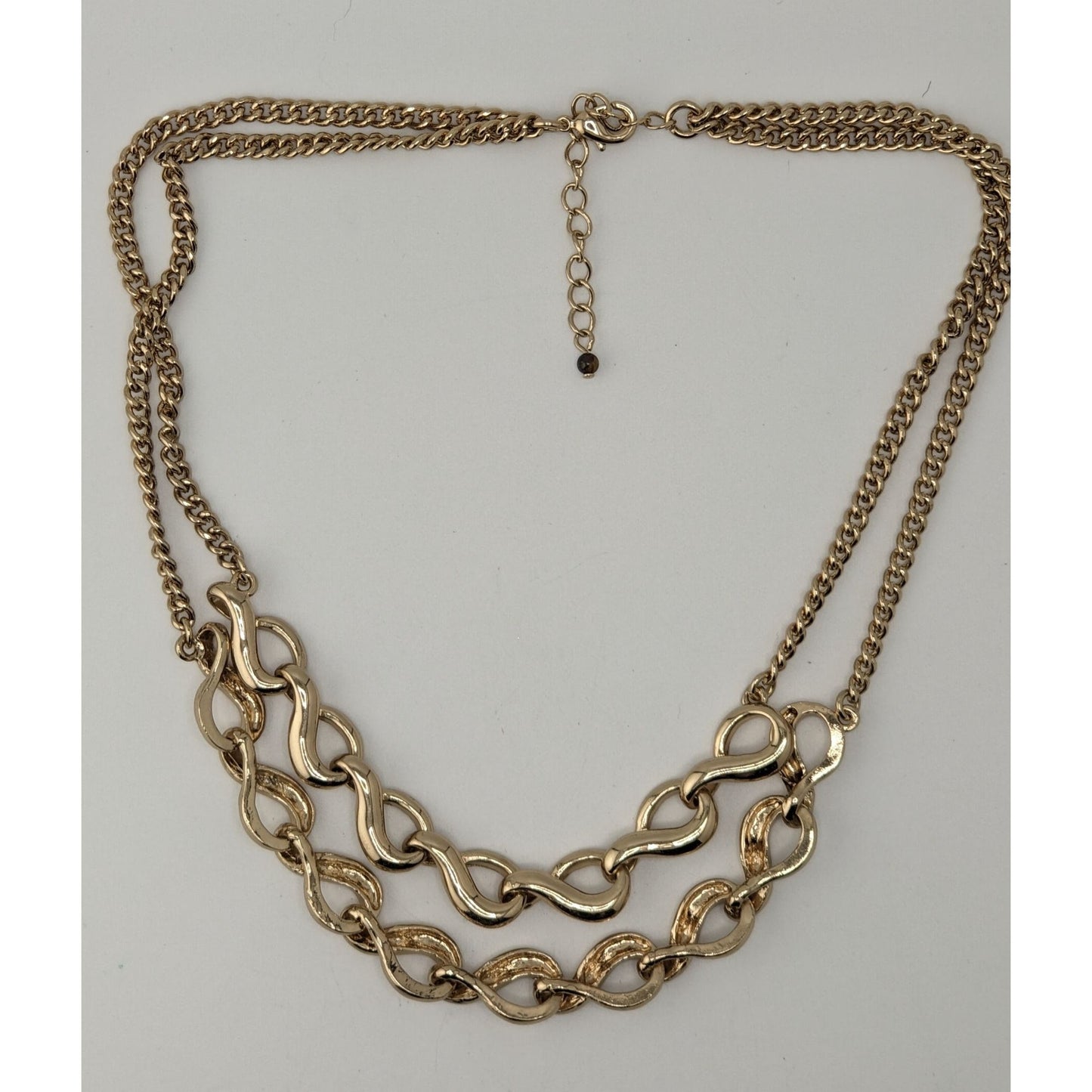 Gold Tone Layered Infinity Link Necklace Classic Glam Statement Jewelry