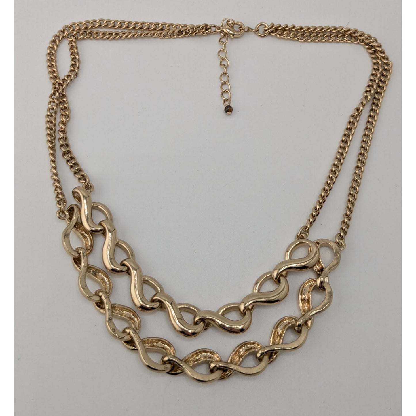 Gold Tone Layered Infinity Link Necklace Classic Glam Statement Jewelry