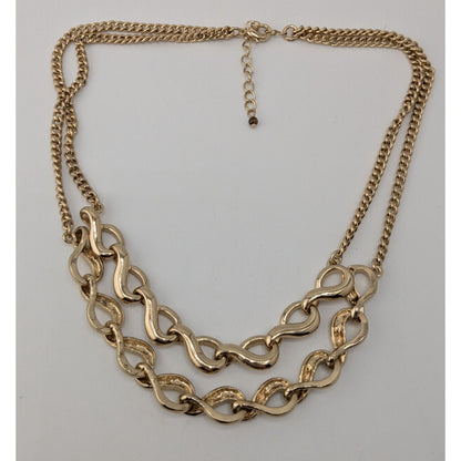 Gold Tone Layered Infinity Link Necklace Classic Glam Statement Jewelry