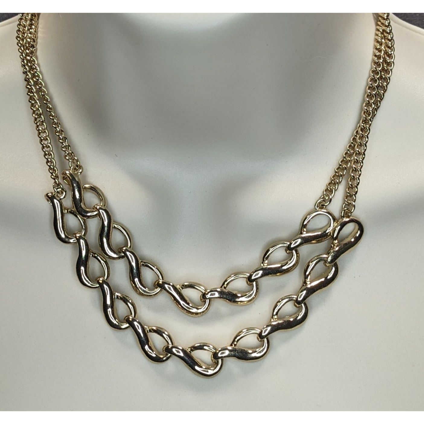 Gold Tone Layered Infinity Link Necklace Classic Glam Statement Jewelry
