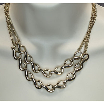 Gold Tone Layered Infinity Link Necklace Classic Glam Statement Jewelry