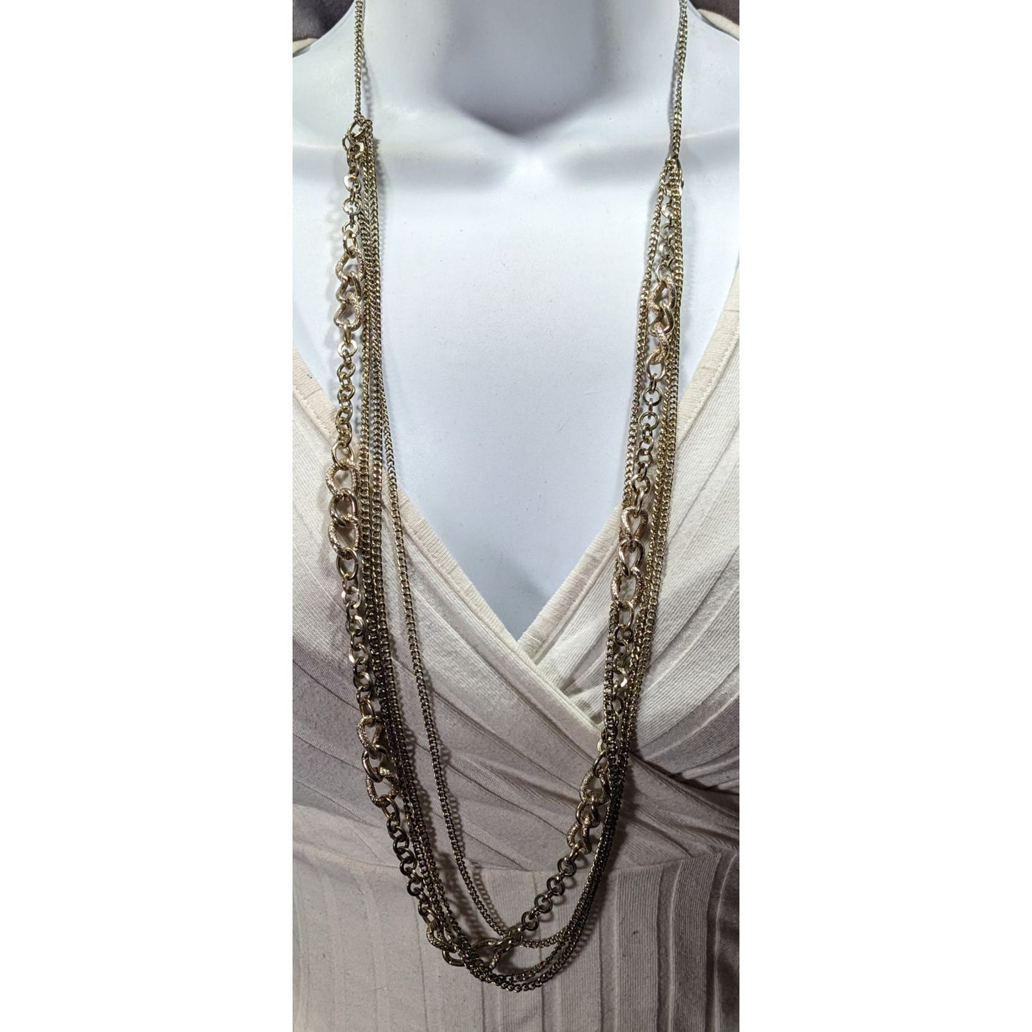 Elegant Multilayer Silver Tone Chain Necklace