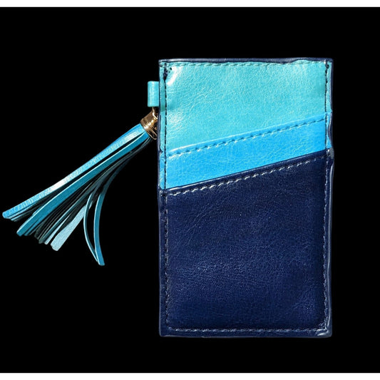 Blue Faux Leather Card Holder With Tassel