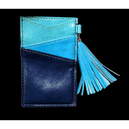 Blue Faux Leather Card Holder With Tassel