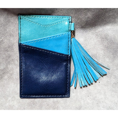 Blue Faux Leather Card Holder With Tassel