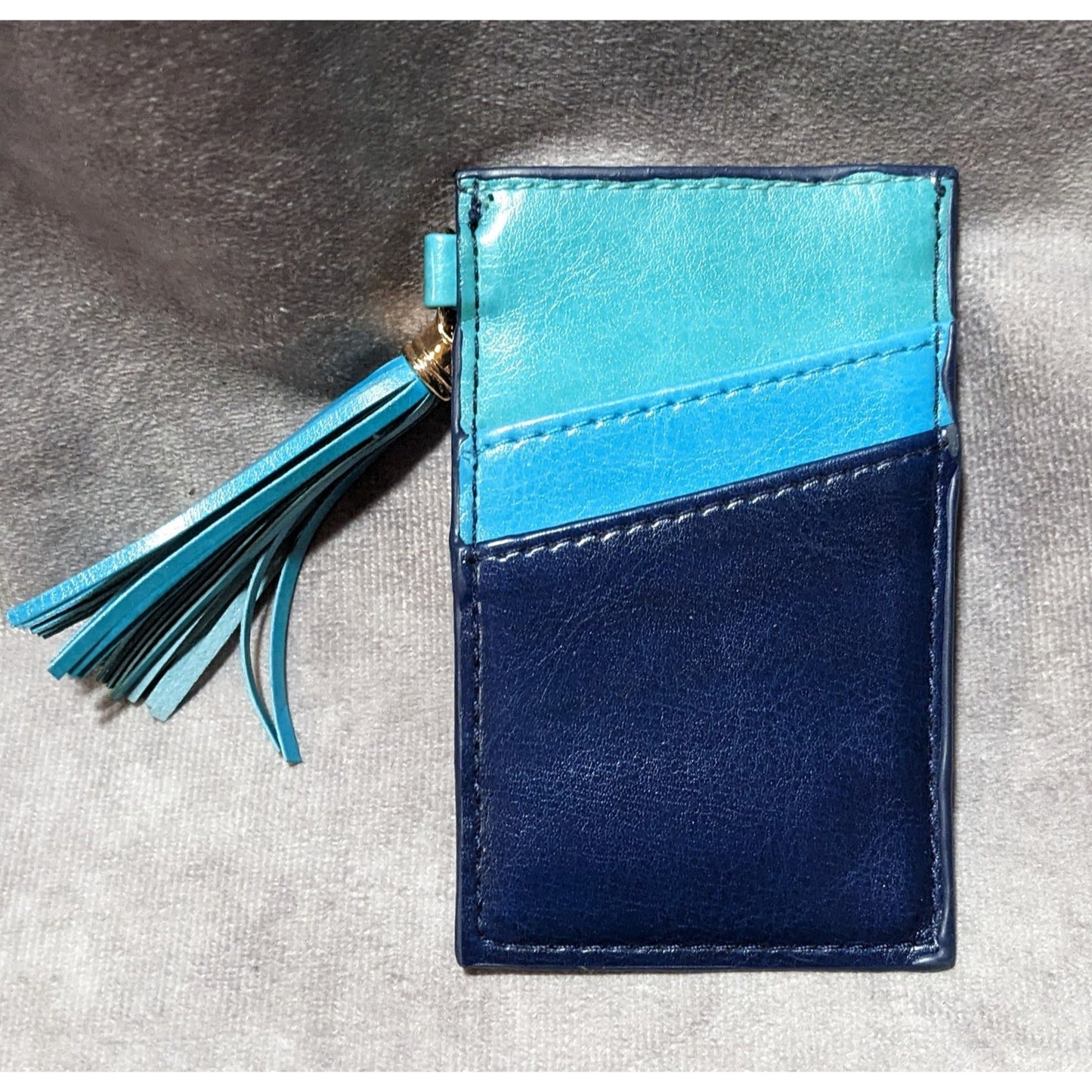 Blue Faux Leather Card Holder With Tassel