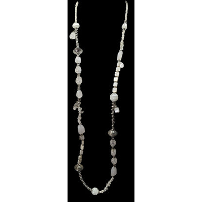 Chico's Snowy White And Silver Tone Glass And Acrylic Beaded Necklace