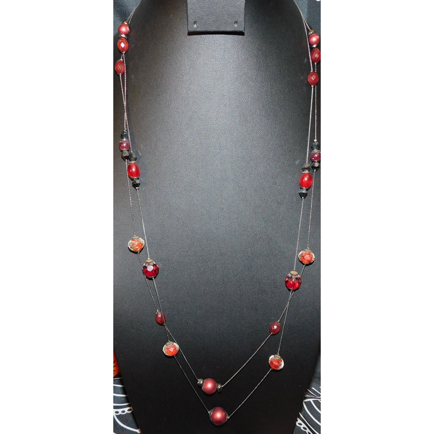 Corporate Goth Red And Black Beaded Station Necklace