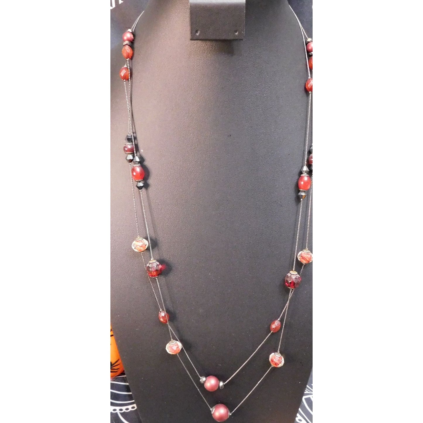 Corporate Goth Red And Black Beaded Station Necklace