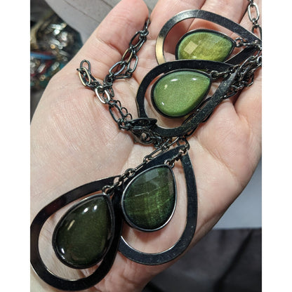 NY Collection Green Glass Teardrop Cluster Pendant Necklace