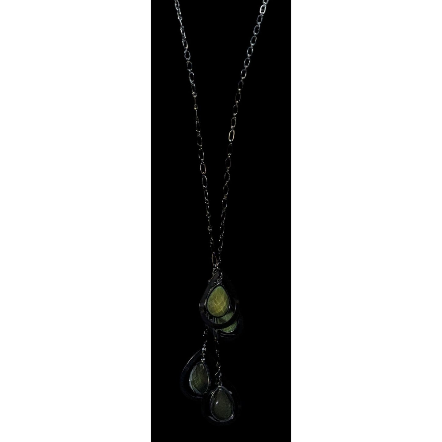 NY Collection Green Glass Teardrop Cluster Pendant Necklace