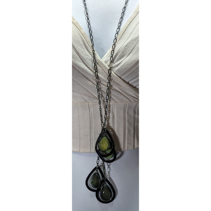 NY Collection Green Glass Teardrop Cluster Pendant Necklace