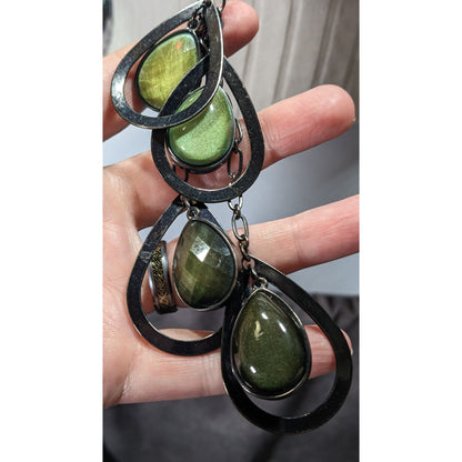 NY Collection Green Glass Teardrop Cluster Pendant Necklace