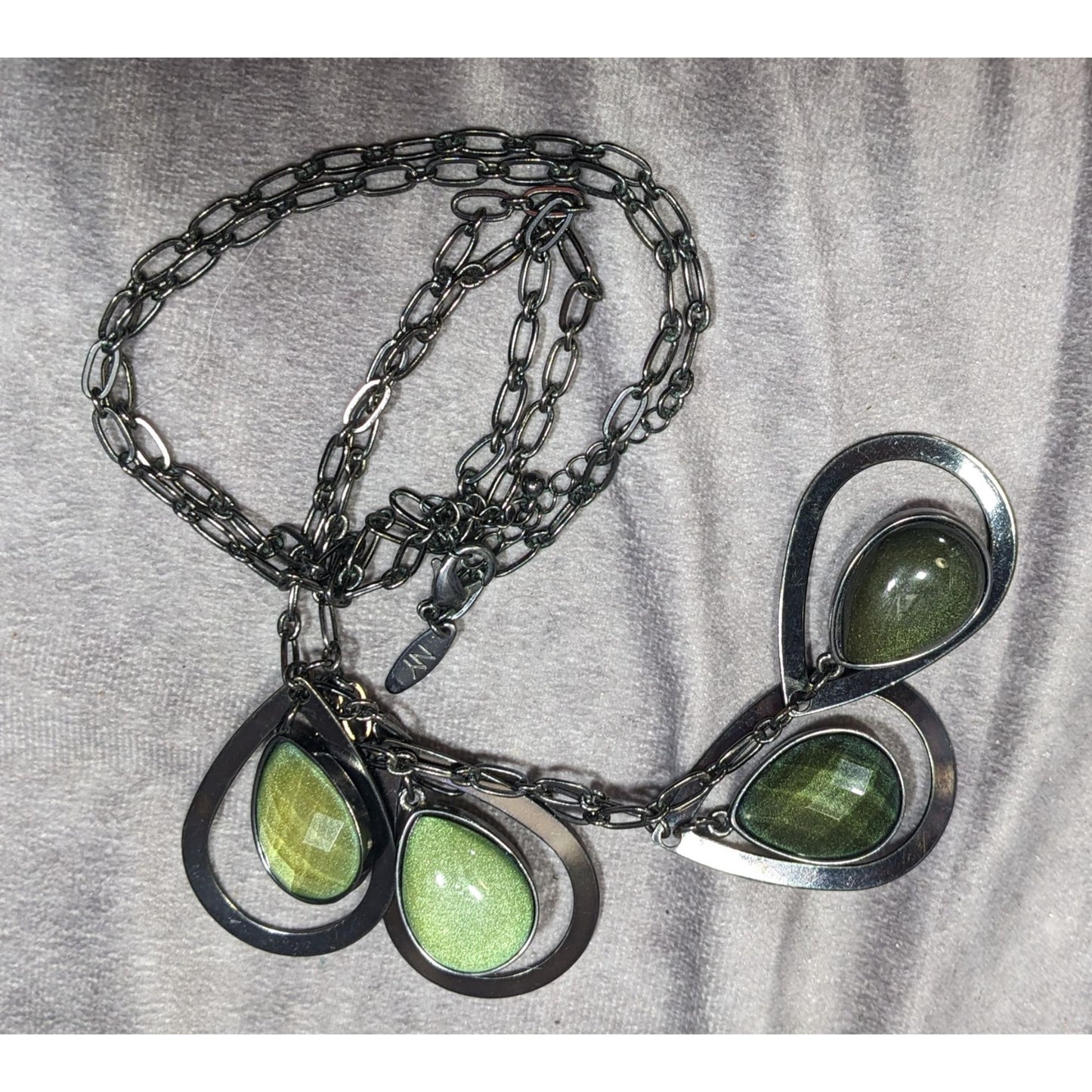 NY Collection Green Glass Teardrop Cluster Pendant Necklace