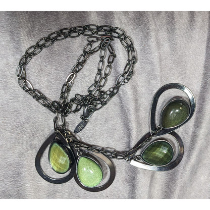 NY Collection Green Glass Teardrop Cluster Pendant Necklace
