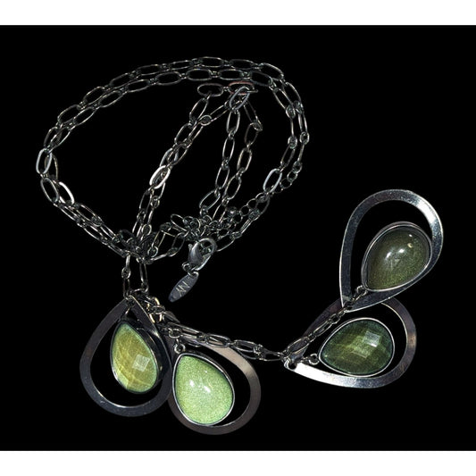 NY Collection Green Glass Teardrop Cluster Pendant Necklace