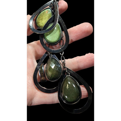 NY Collection Green Glass Teardrop Cluster Pendant Necklace