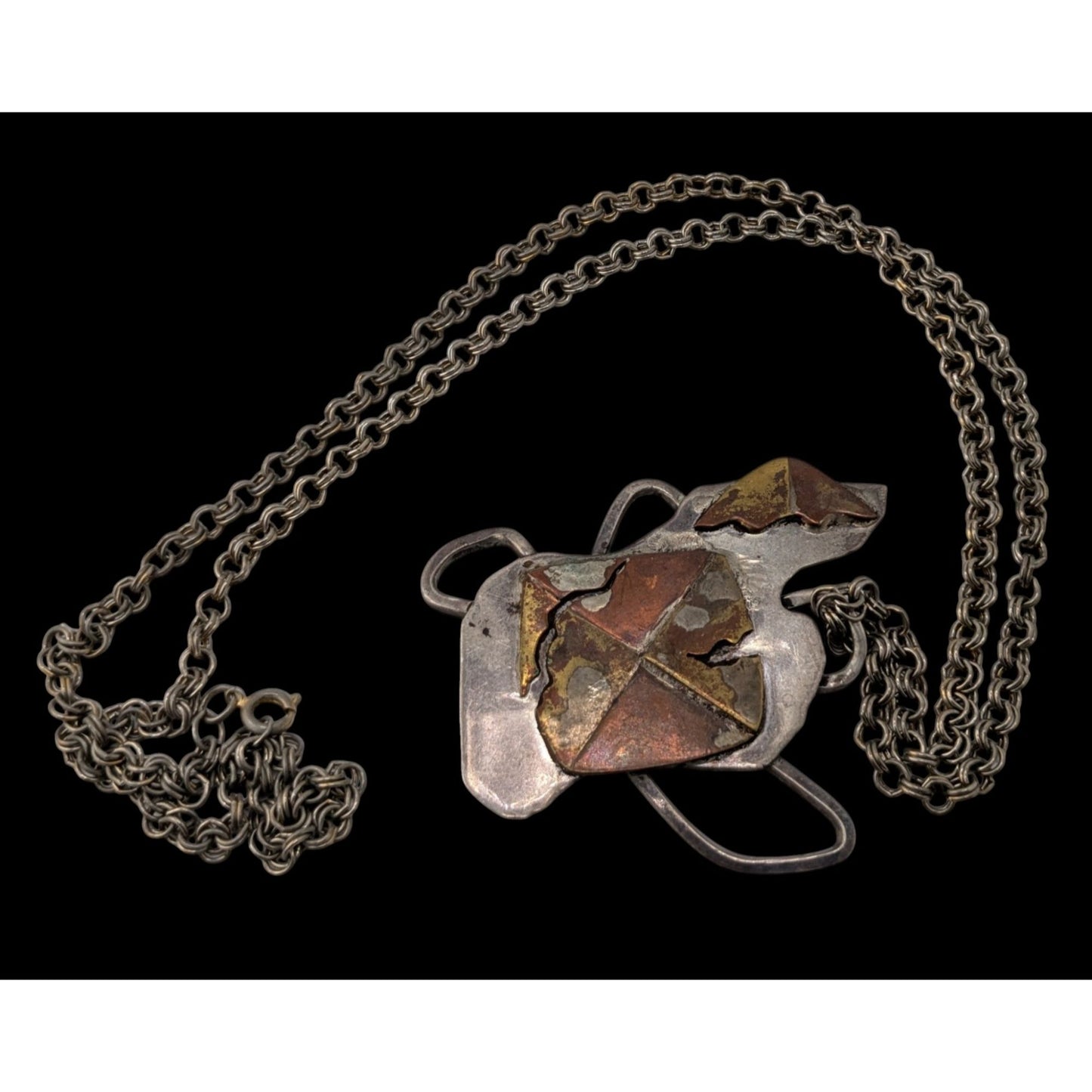 Vintage 1996 Artisan Brutalist Abstract Sterling Pendant Necklace