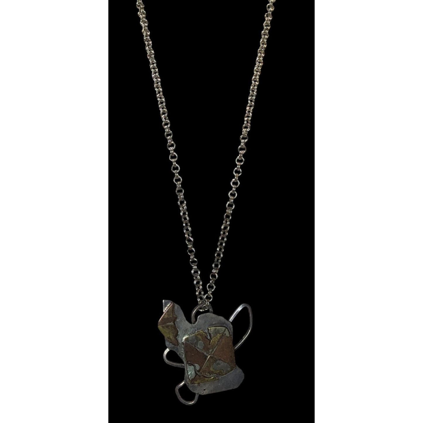 Vintage 1996 Artisan Brutalist Abstract Sterling Pendant Necklace