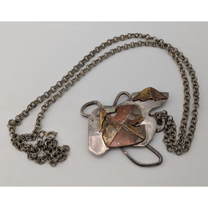 Vintage 1996 Artisan Brutalist Abstract Sterling Pendant Necklace