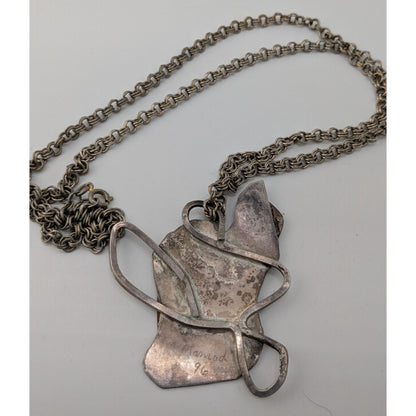 Vintage 1996 Artisan Brutalist Abstract Sterling Pendant Necklace