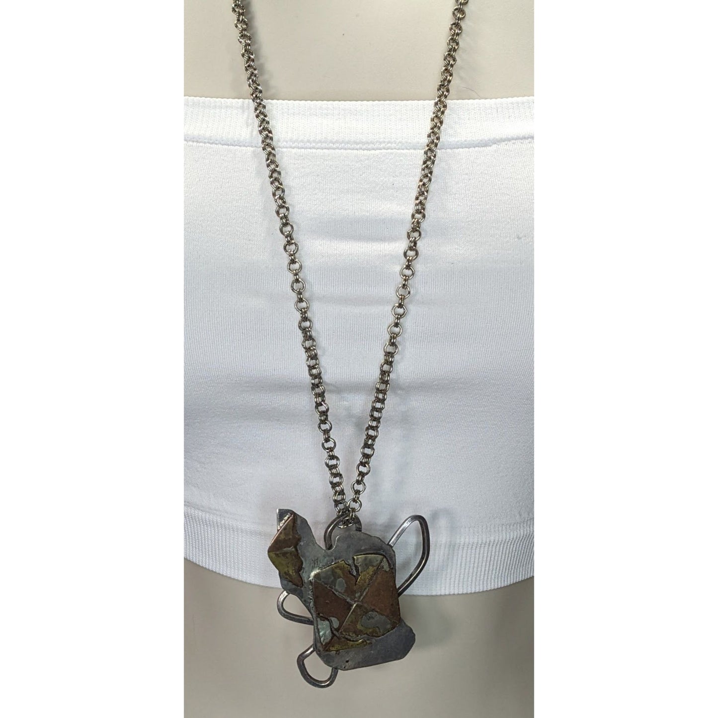 Vintage 1996 Artisan Brutalist Abstract Sterling Pendant Necklace