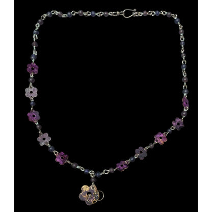 Vintage Retro Purple Metal Flower Beaded Necklace