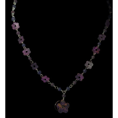 Vintage Retro Purple Metal Flower Beaded Necklace