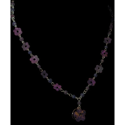 Vintage Retro Purple Metal Flower Beaded Necklace