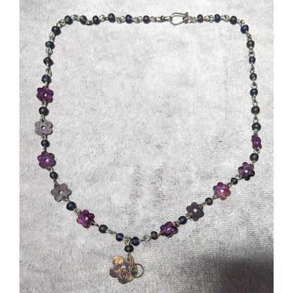 Vintage Retro Purple Metal Flower Beaded Necklace