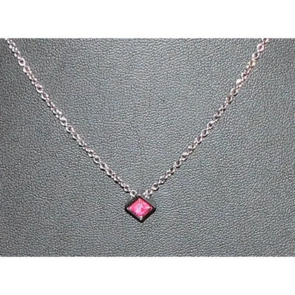 R&R Minimalist Pink Gemmed Diamond Shaped Pendant Necklace