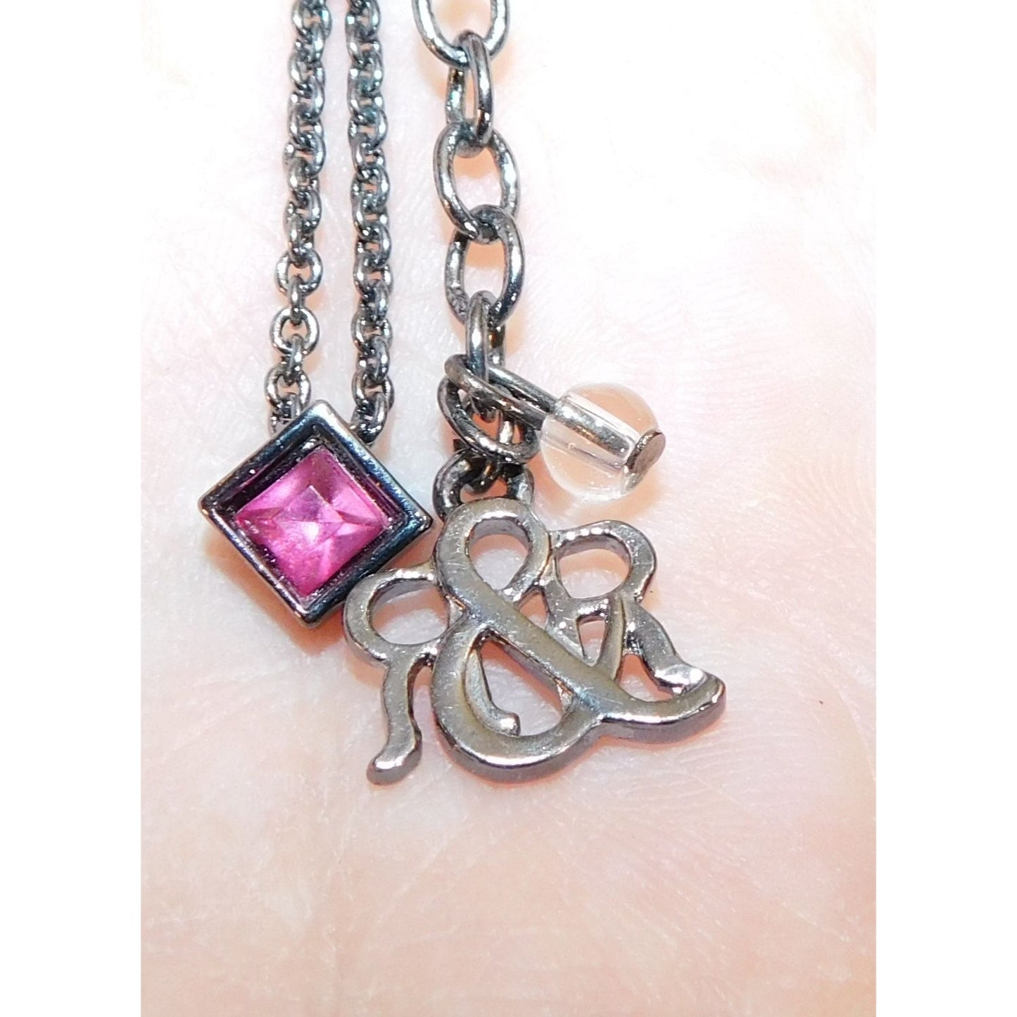 R&R Minimalist Pink Gemmed Diamond Shaped Pendant Necklace