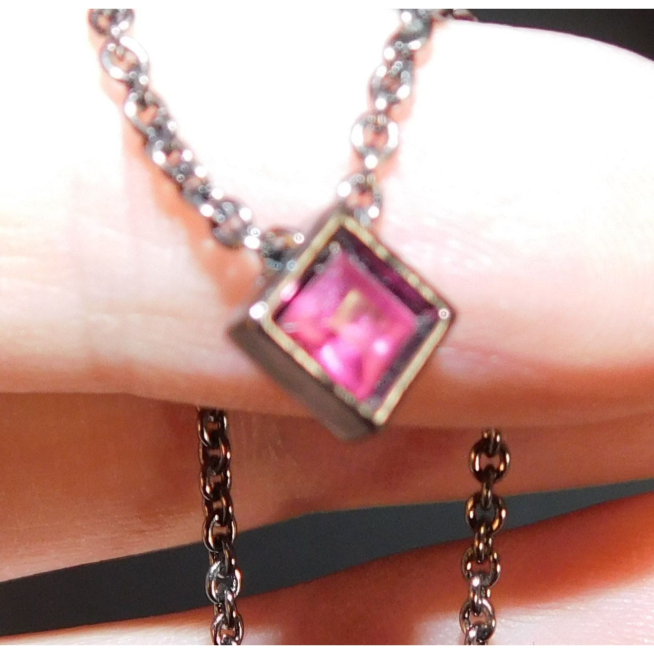 R&R Minimalist Pink Gemmed Diamond Shaped Pendant Necklace