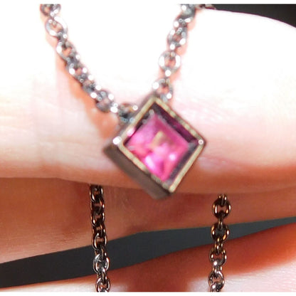 R&R Minimalist Pink Gemmed Diamond Shaped Pendant Necklace