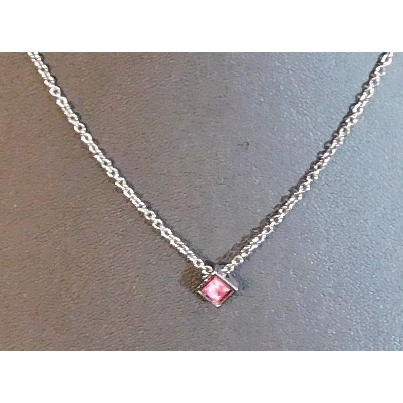 R&R Minimalist Pink Gemmed Diamond Shaped Pendant Necklace