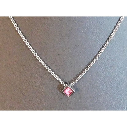 R&R Minimalist Pink Gemmed Diamond Shaped Pendant Necklace