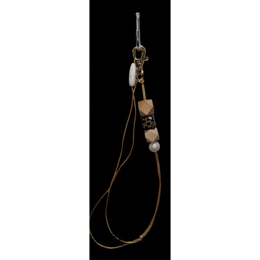Beaded Sensory Lanyard Tan Brown Wood Acrylic Silicone Beads Teacher Office School ID Holder